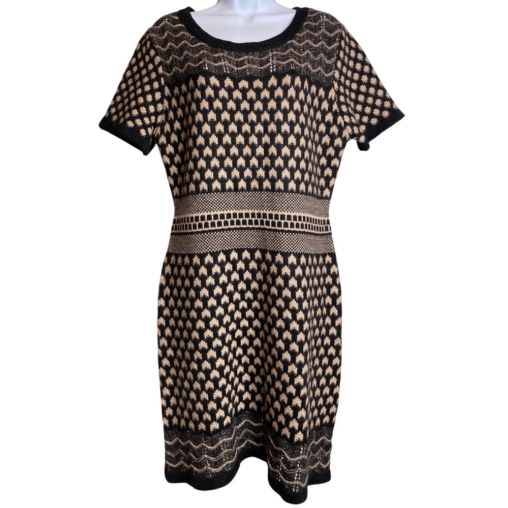 Romeo + Juliet Couture Womens Black Beige Sweater‎ Dress Sz L Geometric Print